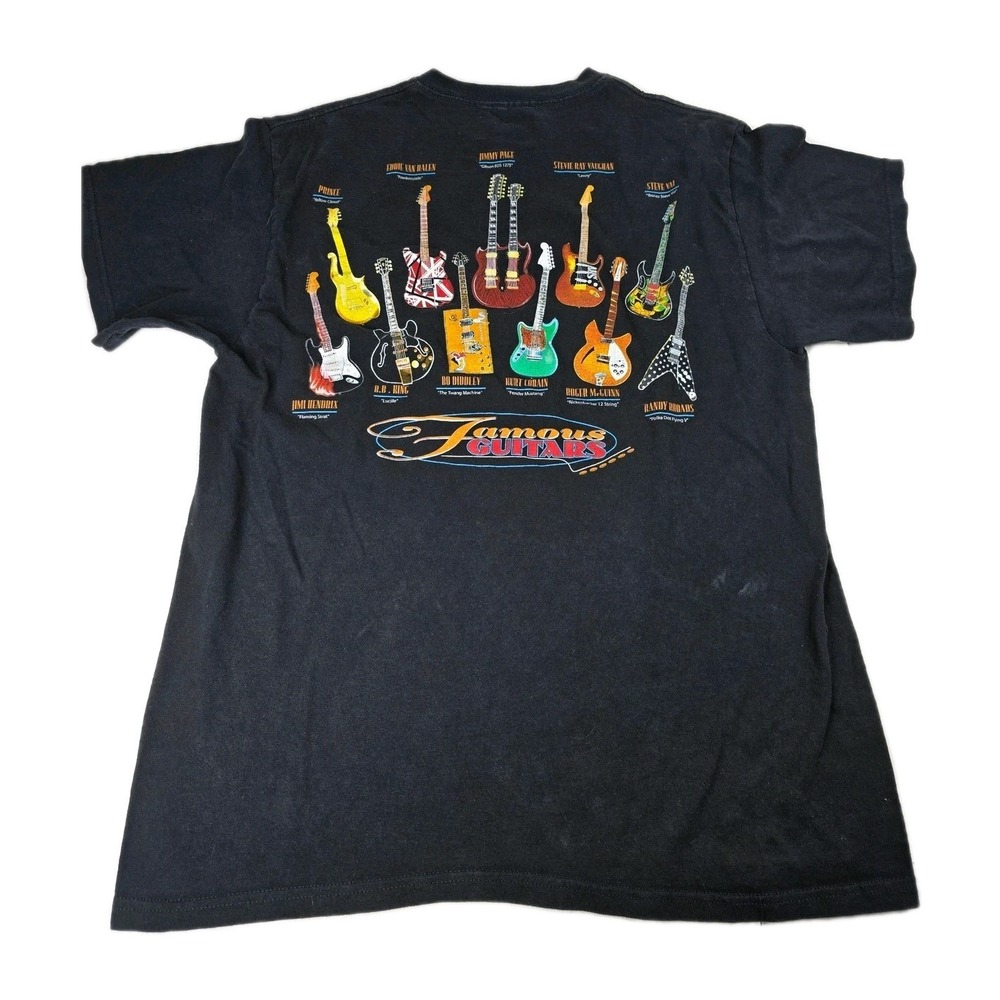 Vintage Famous Guitars T Shirt Music Band Tee Guitarist Black Graphic Print